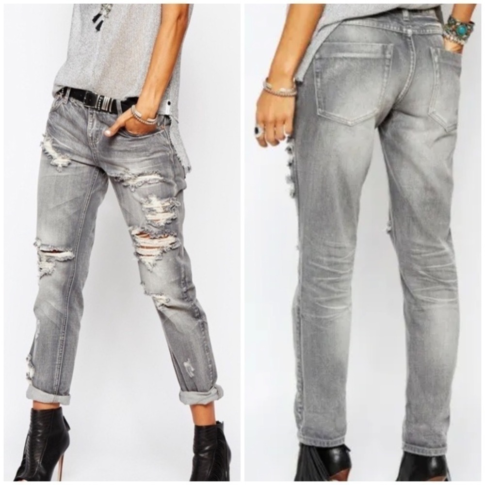 One BY ONETEASPOON Awesome Baggies Smokey Grey Distressed Tapered Cuffed Jeans